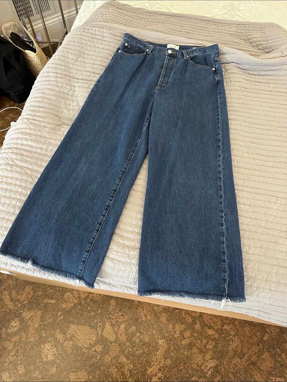 Frame Denim Le Low Baggy Wide Leg in Dark Blue